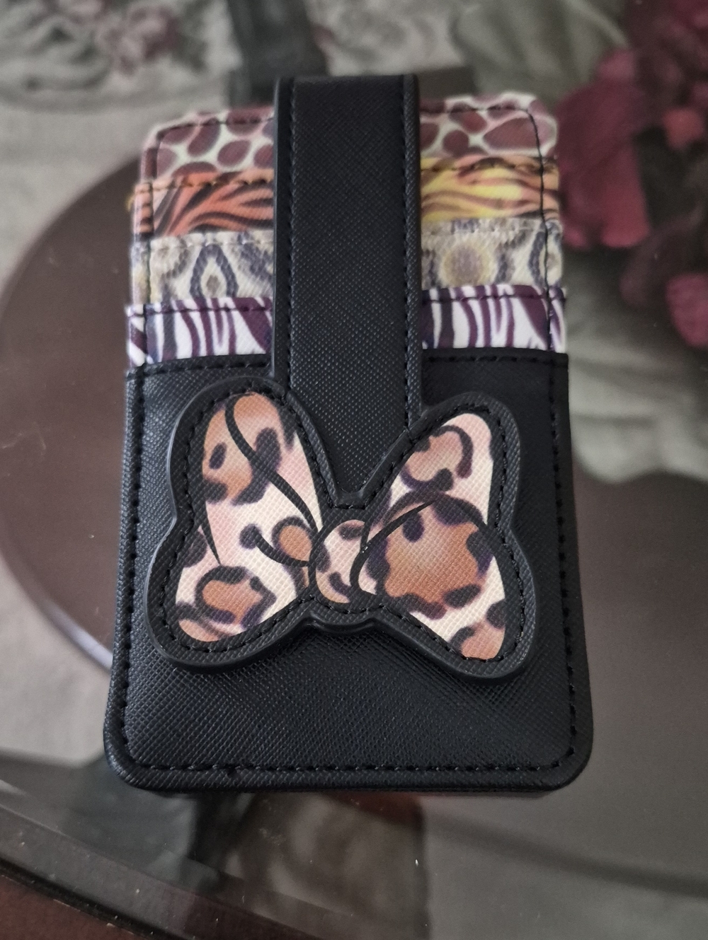 Disney Black Card Holder with Leopard Bow Accent